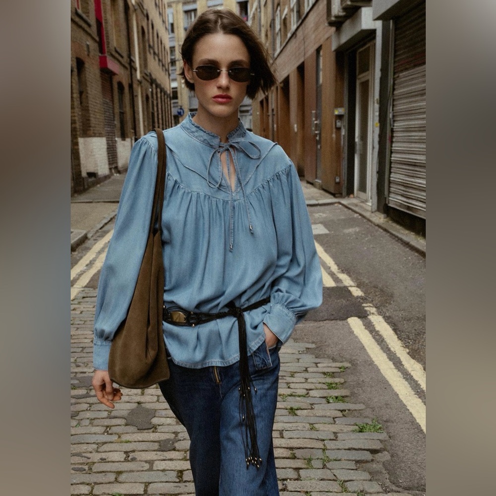 ZARA MID-BLUE  OVERSIZED FLOWY DENIM SHIRT SIZE M L & XL